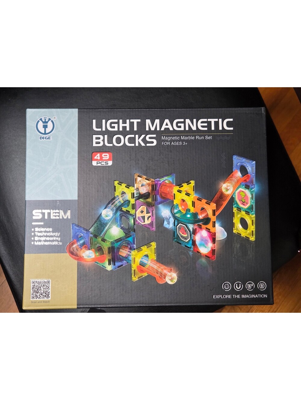 DIGE Light Magnetic Blocks STEM Magnetic Marble Run Set 49 Pcs